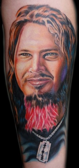 Evan Olin - Dimebag Darrell color portrait tattoo